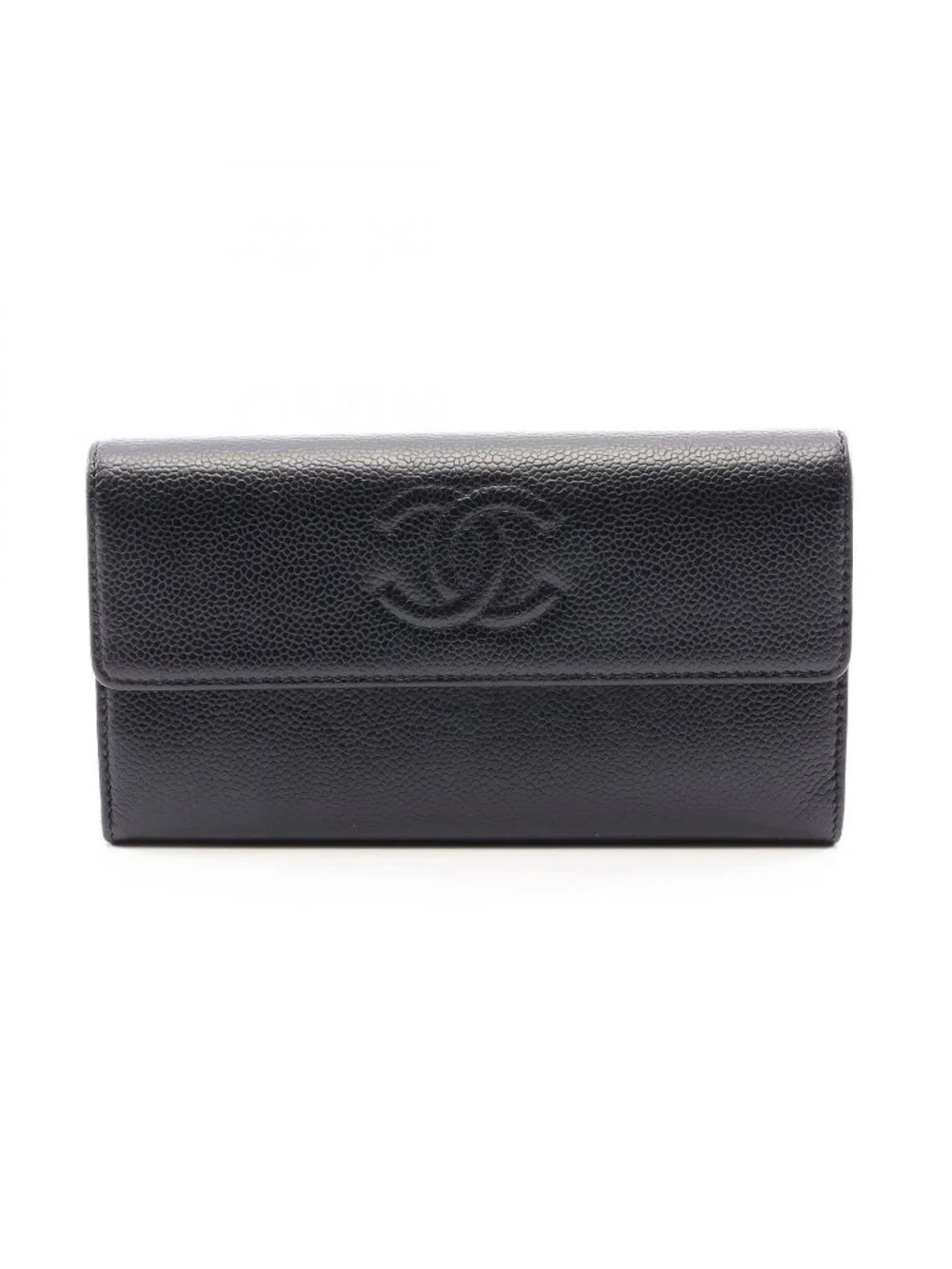 Chanel Bifold Wallet CC Logo Black Caviar Leather Quilted